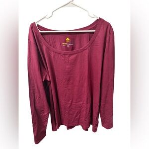 Natural Uniforms Women's Long Sleeve Extra Wide Scoop-Neck T-Shirt 3X Wine Red